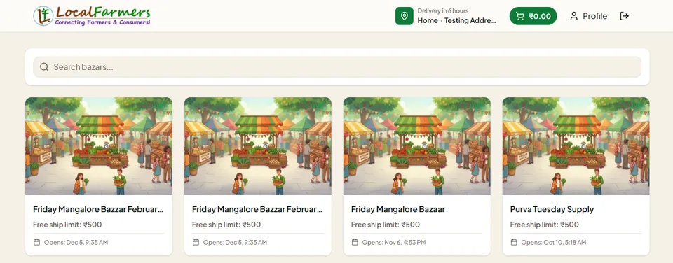Available bazars listed for the selected pincode