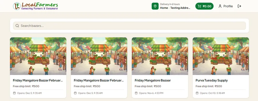 LocalFarmers storefront listing scheduled bazars