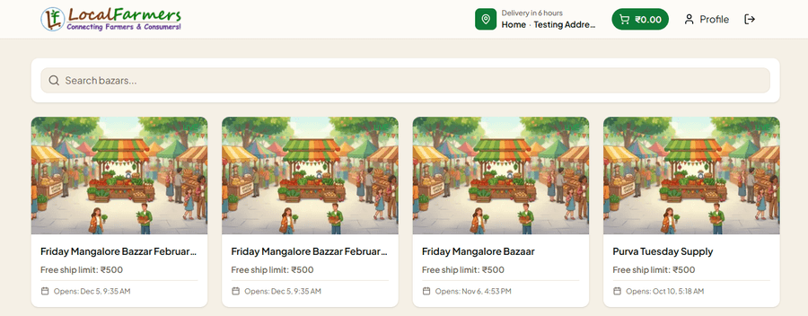LocalFarmers storefront listing scheduled bazars