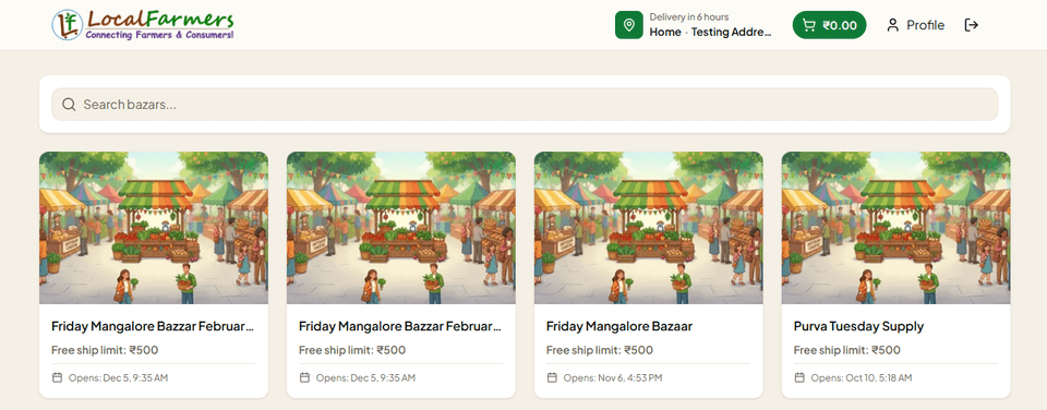 Available bazars listed for the selected pincode