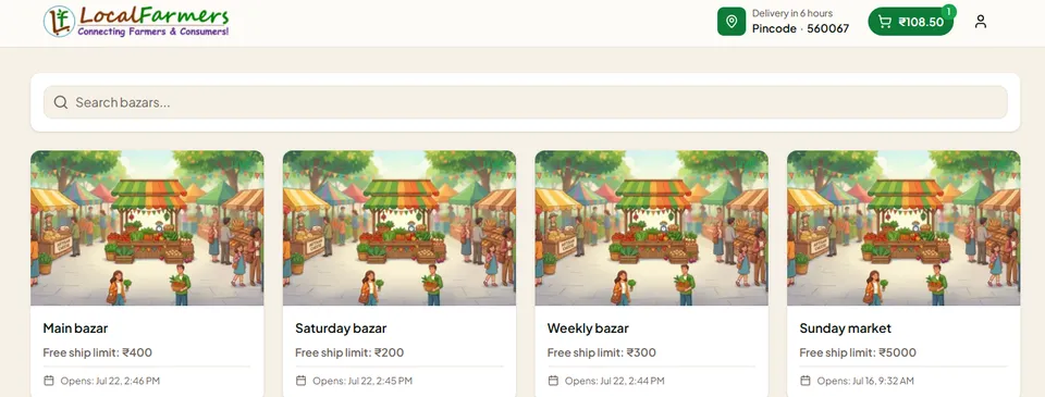 Bazar detail view with delivery schedule