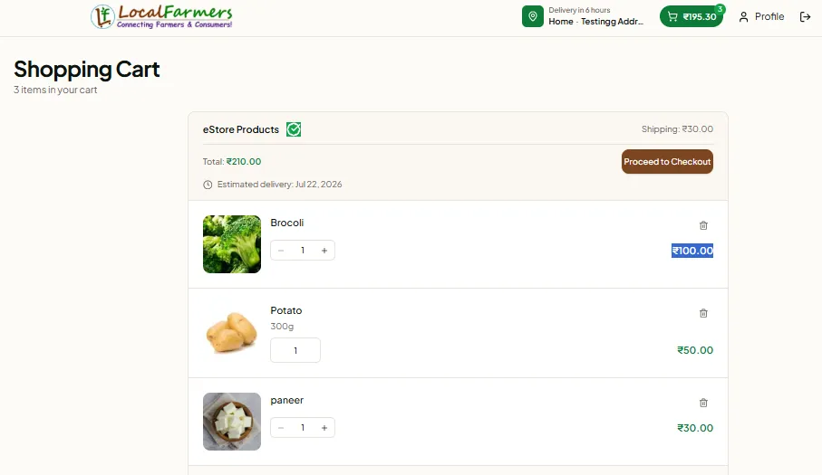 Shopping cart with order summary