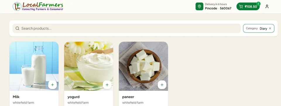 Dairy product category listing
