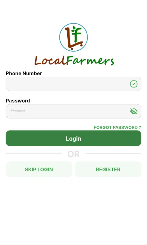LocalFarmers app sign-in screen