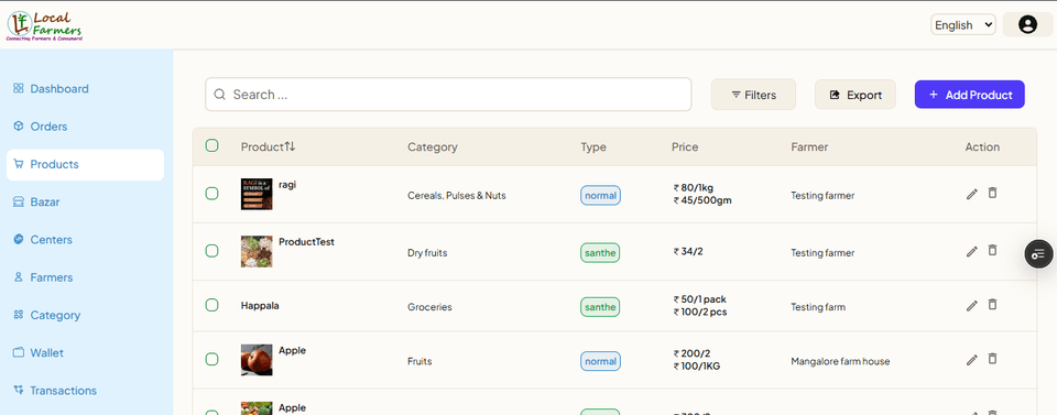 Product list with search and filters
