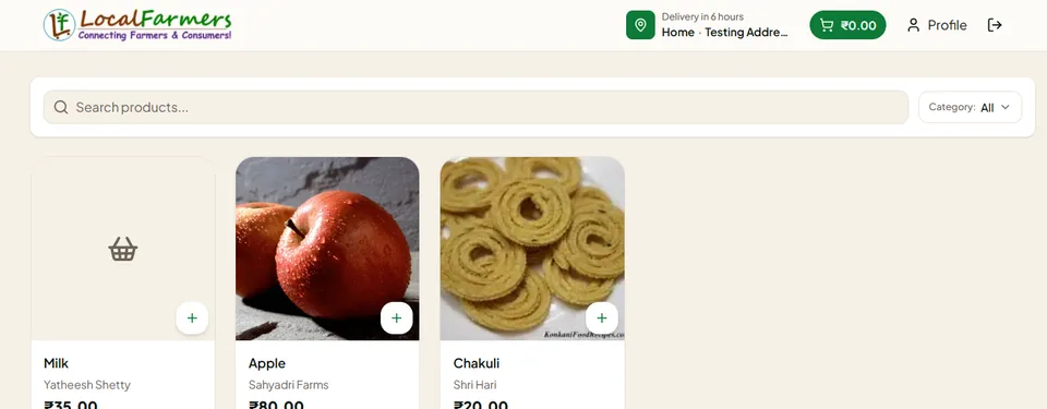 Product catalogue with categories and prices