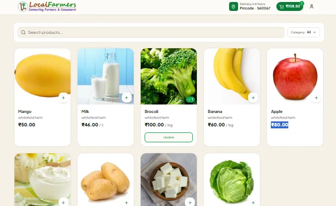 Category listing of farm produce