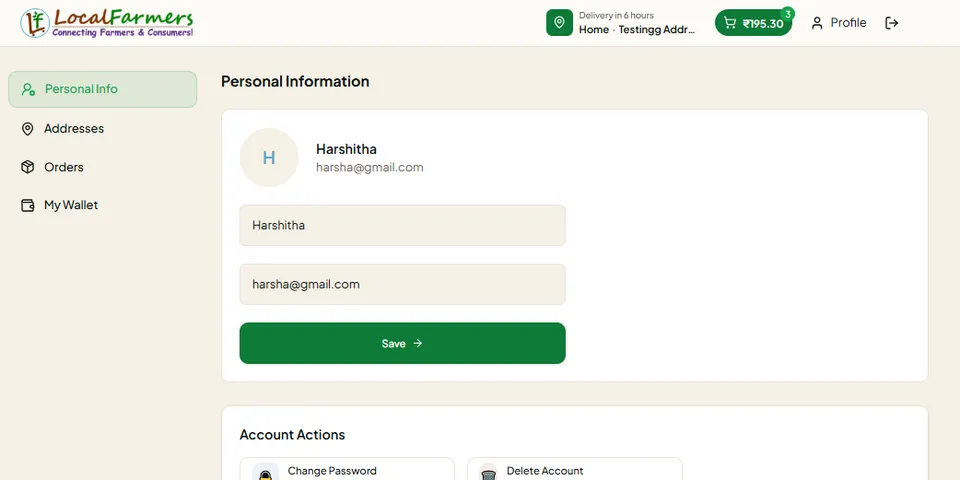Customer profile and saved addresses
